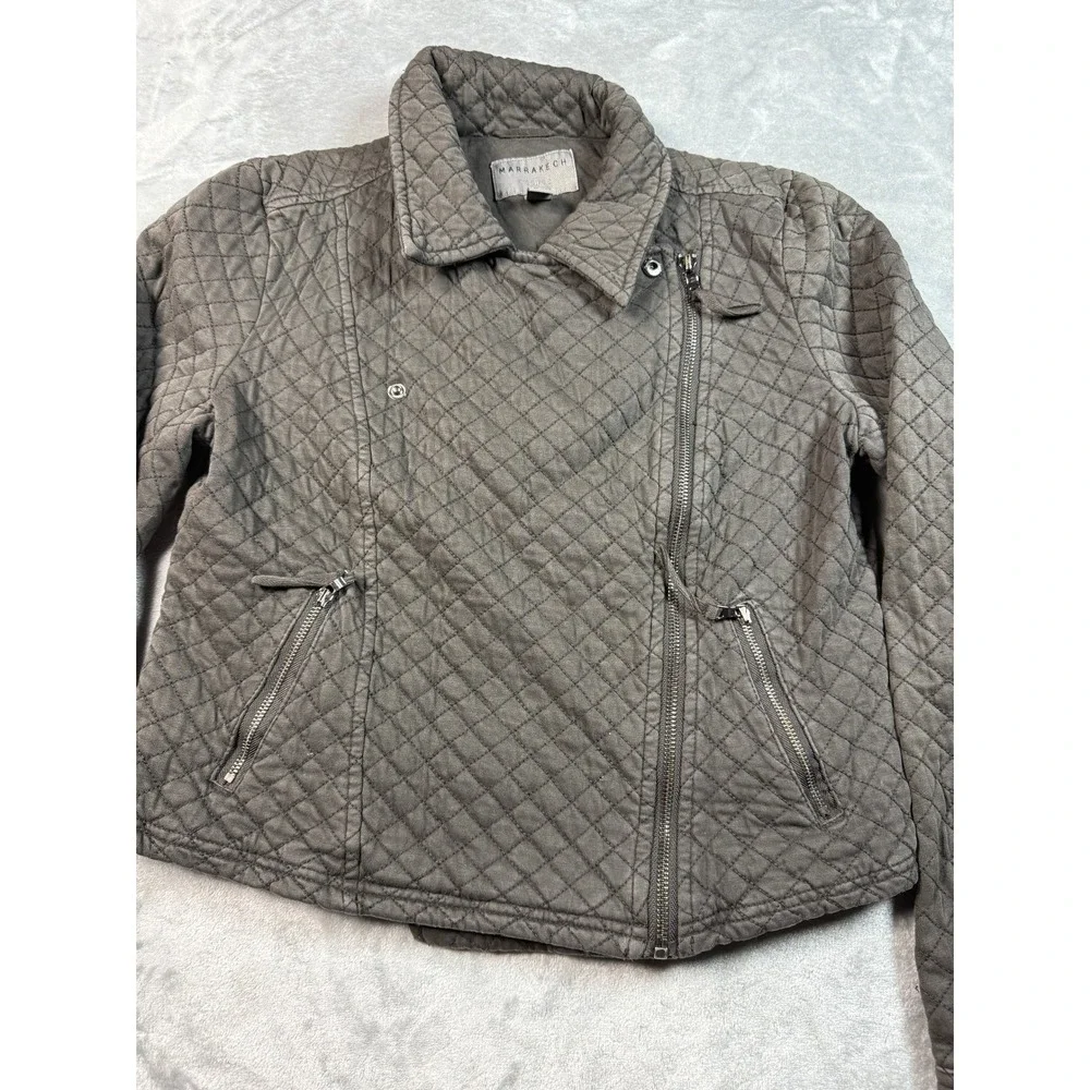 Anthropologie Marrakech Quilted Moto Jacket Womens Gray Full‎ Zip Pockets Small